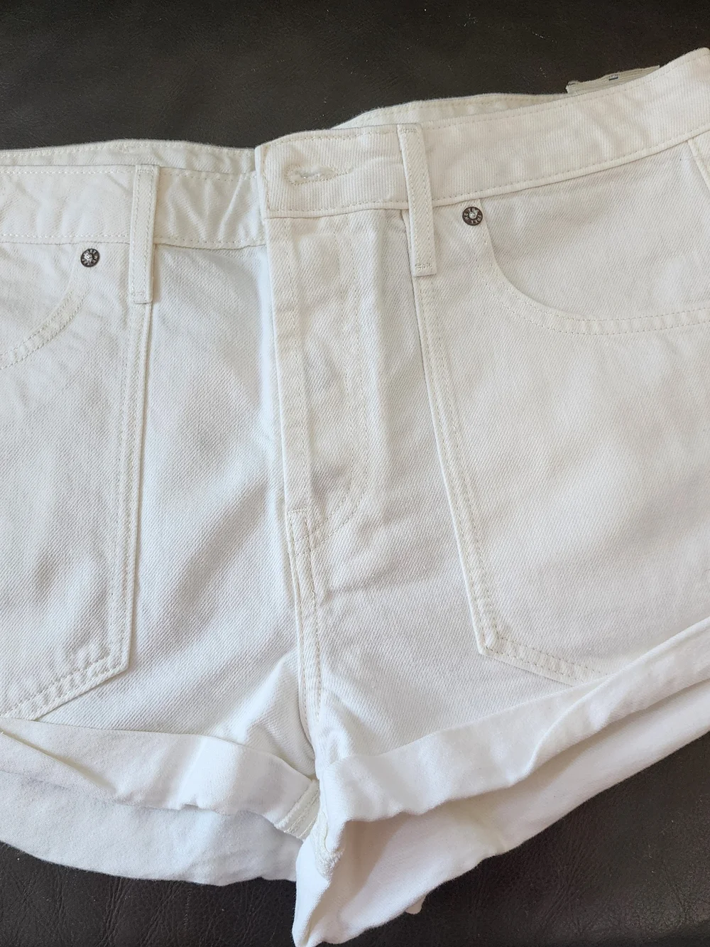 We The Free White High-Rise Roll Cuff Denim Shorts